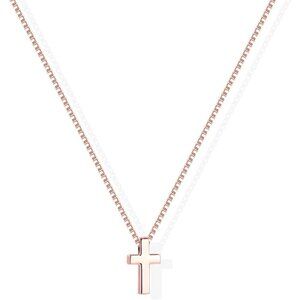 Women 01 Tiny Cross -Rose 14K Gold Silver Cross Necklace - Non Tarnish Jewelry